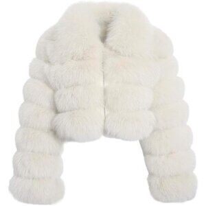 Women Fluffy Faux Fur Coat Cropped Jacket Puffer Jacket Zip Up Winter